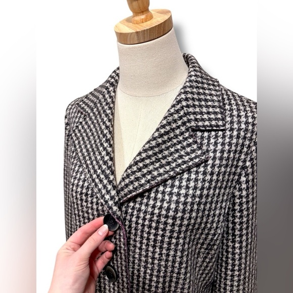 MaxMara Weekend Wool Cashmere Houndstooth Brown  Double Breasted Blazer Coat - Picture 2 of 13